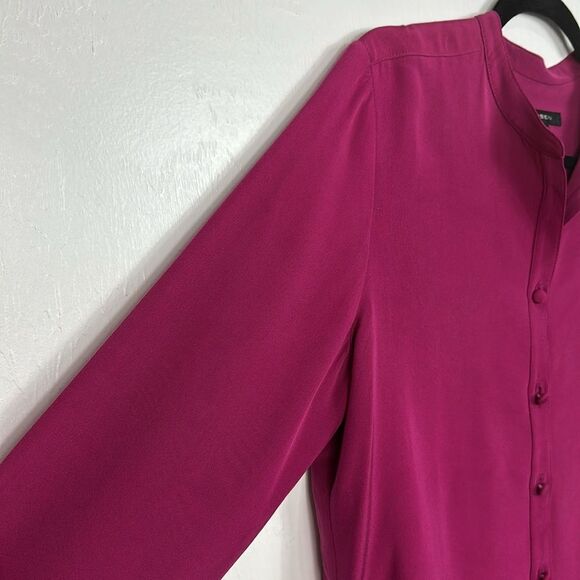 Louben Vintage Silk Long Sleeve Button Down Shirt In Fuchsia Size 10 - Picture 3 of 9